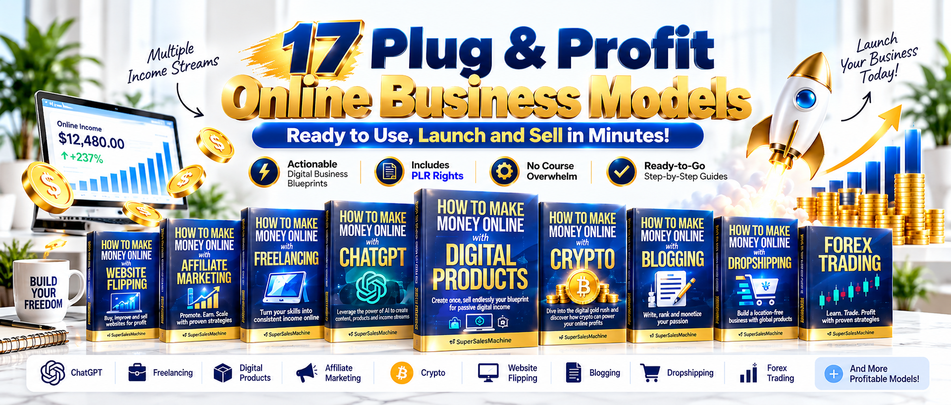 17 Plug & Profit online business models ready to use, launch, and sell.